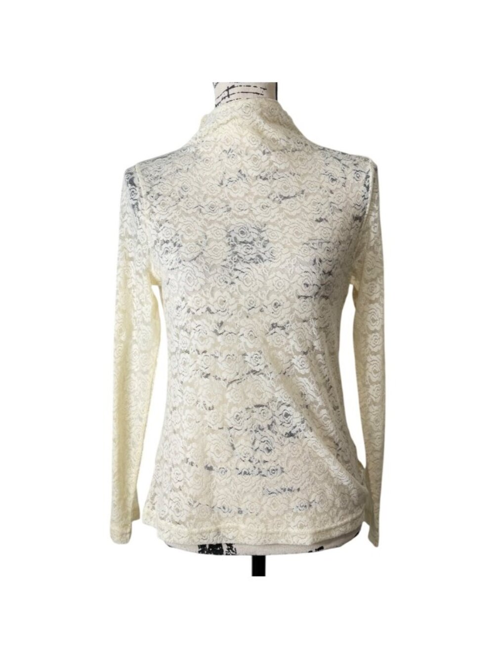 April Cornell Womens XS Amelie Mock Neck Lace Top Ecru Ivory Long-Sleeve Sheer